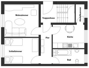 Grundriss der Ferienwohnung I (51 m²) im Ferienhaus Scheldequelle in Eschenburg